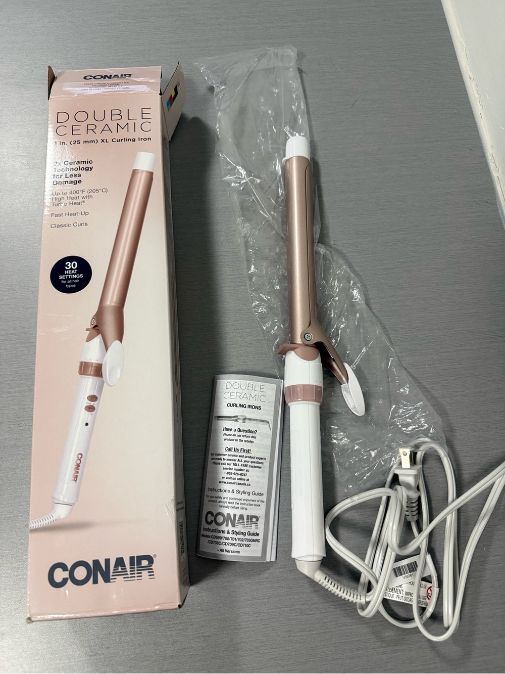 Conair Double Ceramic 1” XL Curling Iron Rose Gold Open Box